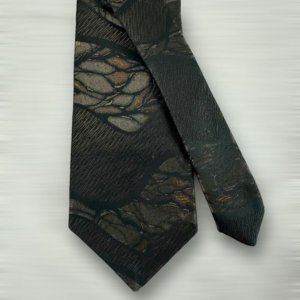 Lilly Dache Men's Mid Mod Rock Print Neck Tie Dark Browns Black Abstract Pattern